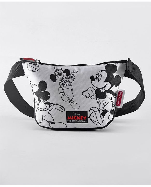 Babyhug Disney Spacious Waist Bag With Mickey Mouse Print - Black & White