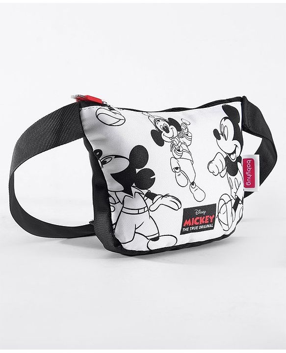 Babyhug Disney Spacious Waist Bag With Mickey Mouse Print - Black & White