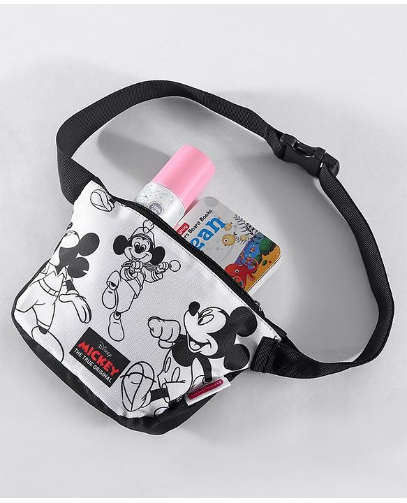 Babyhug Disney Spacious Waist Bag With Mickey Mouse Print - Black & White