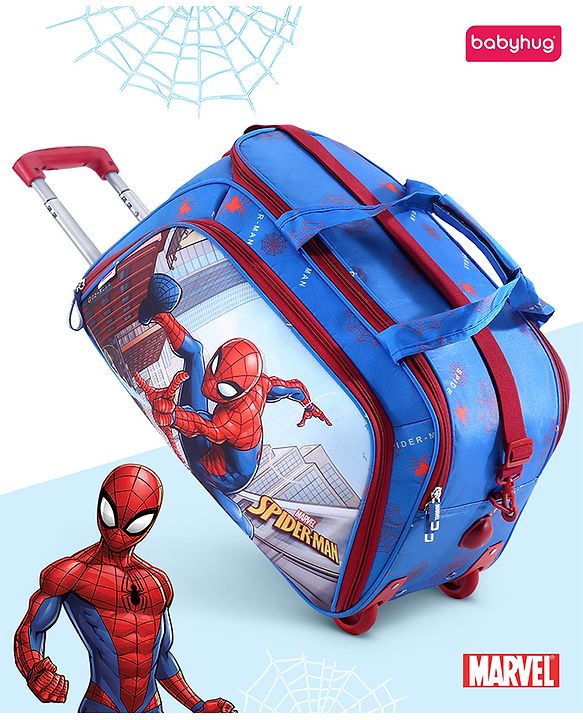 Babyhug Marvel Spider Man Kids Travel Duffel Trolley Bag - Blue| Stylsh & Practical| Durable Zippers| Smooth Wheels| Telescopic Trolley Handle| Adjustable Shoulder Strap