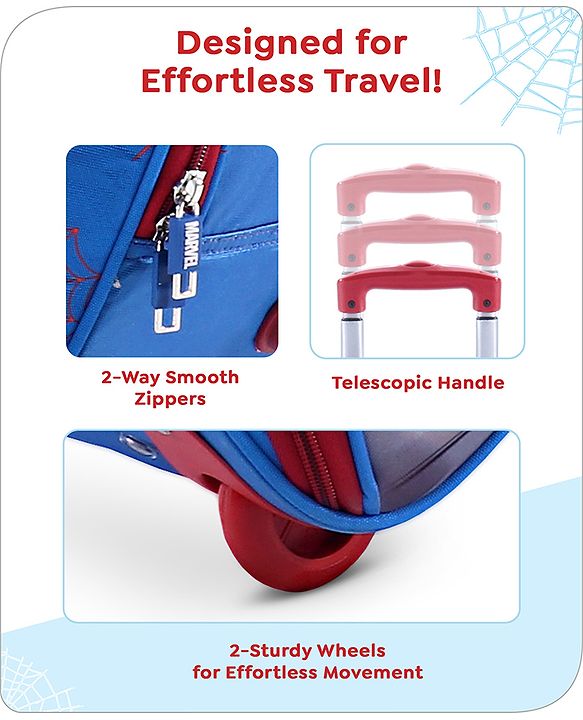 Babyhug Marvel Spider Man Kids Travel Duffel Trolley Bag - Blue| Stylsh & Practical| Durable Zippers| Smooth Wheels| Telescopic Trolley Handle| Adjustable Shoulder Strap