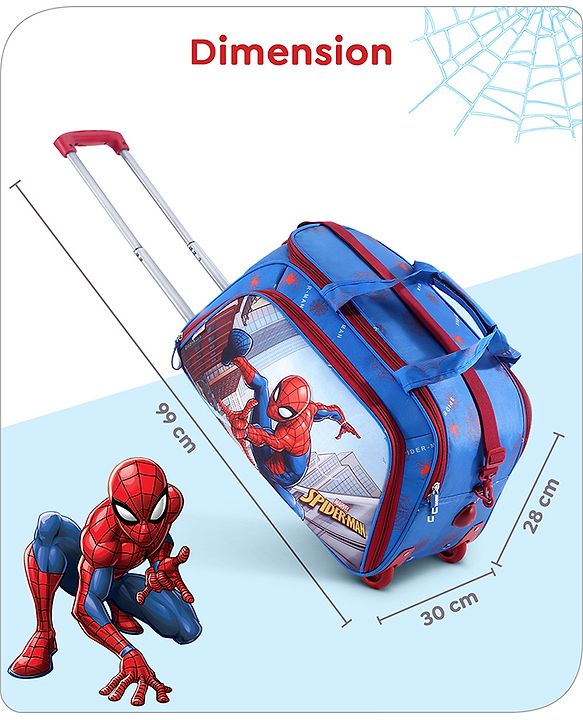 Babyhug Marvel Spider Man Kids Travel Duffel Trolley Bag - Blue| Stylsh & Practical| Durable Zippers| Smooth Wheels| Telescopic Trolley Handle| Adjustable Shoulder Strap