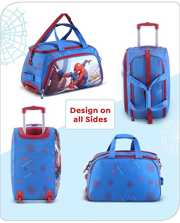 Babyhug Marvel Spider Man Kids Travel Duffel Trolley Bag - Blue| Stylsh & Practical| Durable Zippers| Smooth Wheels| Telescopic Trolley Handle| Adjustable Shoulder Strap