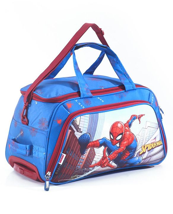 Babyhug Marvel Spider Man Kids Travel Duffel Trolley Bag - Blue| Stylsh & Practical| Durable Zippers| Smooth Wheels| Telescopic Trolley Handle| Adjustable Shoulder Strap
