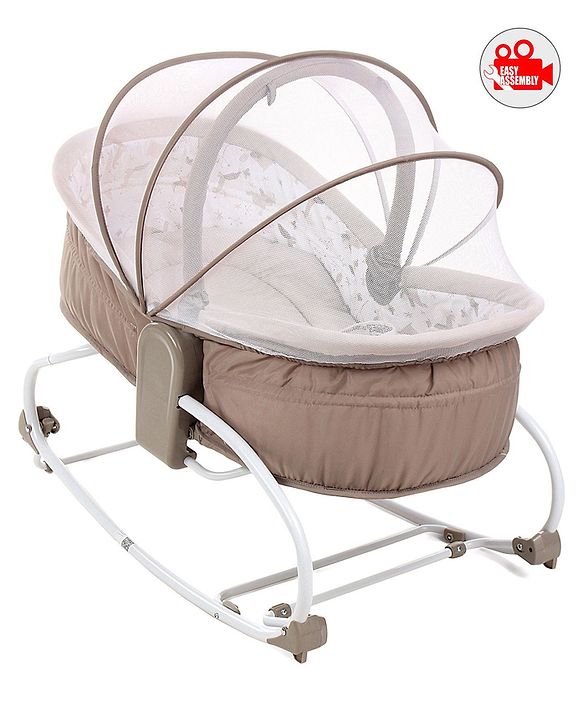 Babyhug Opal 3 in 1 Cozy Manual Rocker cum Sleeper With Mosquito Net- Beige(Without Toys)