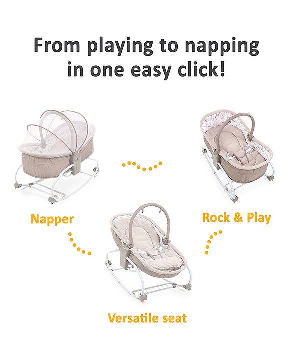 Babyhug Opal 3 in 1 Cozy Manual Rocker cum Sleeper With Mosquito Net- Beige(Without Toys)