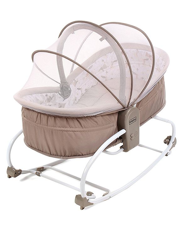 Babyhug Opal 3 in 1 Cozy Manual Rocker cum Sleeper With Mosquito Net- Beige(Without Toys)