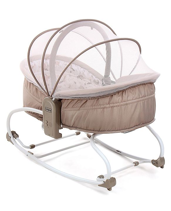 Babyhug Opal 3 in 1 Cozy Manual Rocker cum Sleeper With Mosquito Net- Beige(Without Toys)