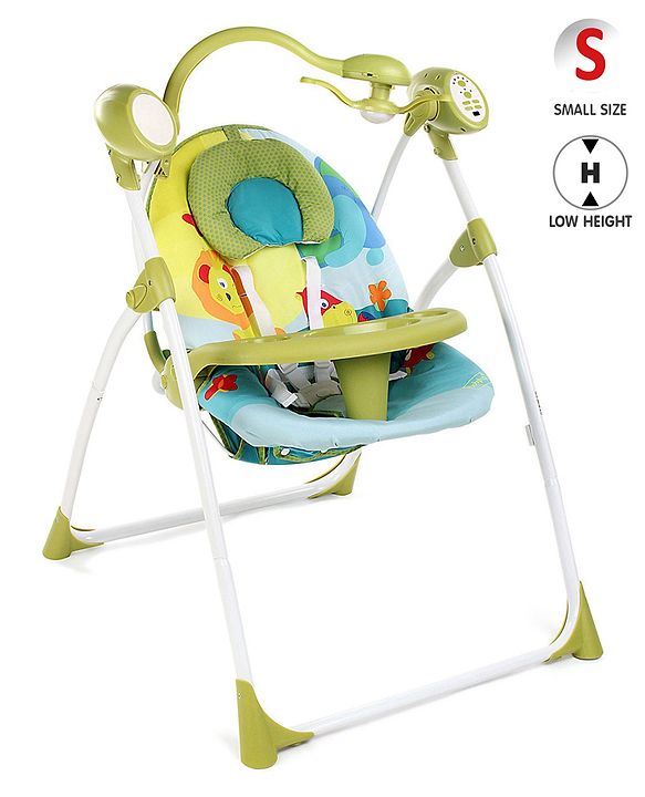 Babyhug Gaiety Electronic Swing With Timer & 5 Point Safety Harness - Blue Green( Without Hanging Toys)