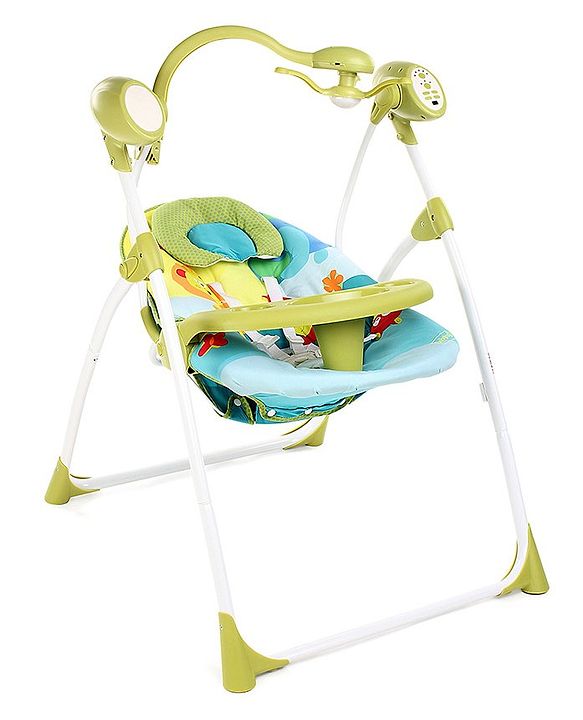 Babyhug Gaiety Electronic Swing With Timer & 5 Point Safety Harness - Blue Green( Without Hanging Toys)