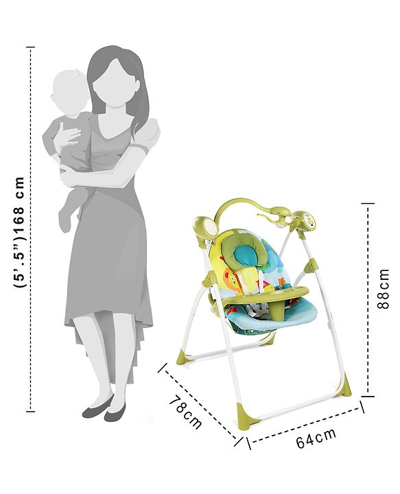 Babyhug Gaiety Electronic Swing With Timer & 5 Point Safety Harness - Blue Green( Without Hanging Toys)
