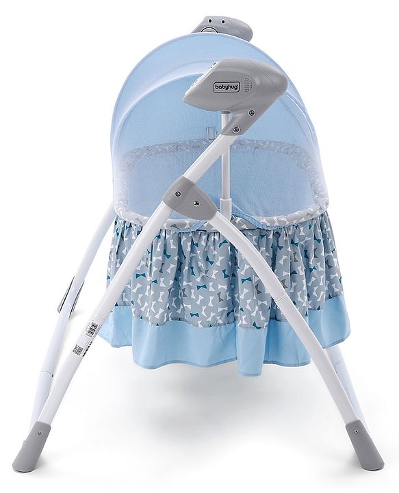 Babyhug Beryl Electronic Auto Swing Cradle with Remote Control - Blue| Pre-loaded Music| Off Timer| Removable Mosquito Net| Battery & DC Operation| Remote Control| Soft Mattress with Pillow| Safety Harness| 5 Swing Speed