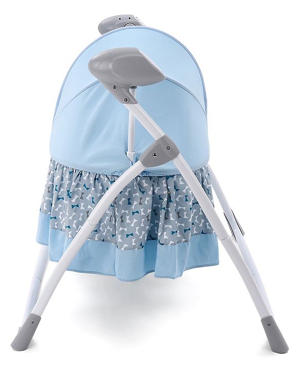 Babyhug Beryl Electronic Auto Swing Cradle with Remote Control - Blue| Pre-loaded Music| Off Timer| Removable Mosquito Net| Battery & DC Operation| Remote Control| Soft Mattress with Pillow| Safety Harness| 5 Swing Speed