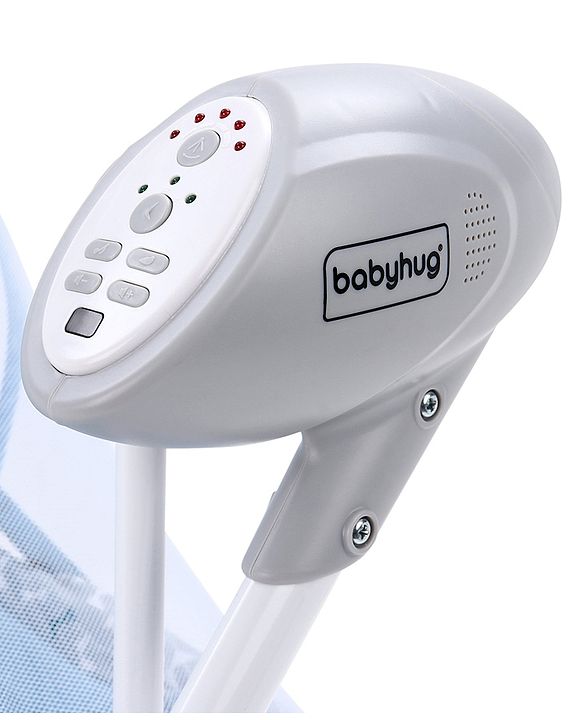 Babyhug Beryl Electronic Auto Swing Cradle with Remote Control - Blue| Pre-loaded Music| Off Timer| Removable Mosquito Net| Battery & DC Operation| Remote Control| Soft Mattress with Pillow| Safety Harness| 5 Swing Speed