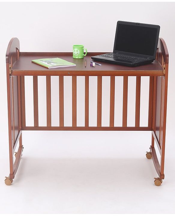 Babyhug Florence 3 in 1 Rocking Cot Cum Junior Bed  Cherry| Solid Pinewood| Adjustable Height| Storage Space| Foldable Side Rail| Teething Rails| Wheels with Lock| Convert to Study Table| Mosquito Net