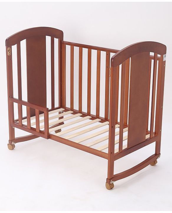 Babyhug Florence 3 in 1 Rocking Cot Cum Junior Bed  Cherry| Solid Pinewood| Adjustable Height| Storage Space| Foldable Side Rail| Teething Rails| Wheels with Lock| Convert to Study Table| Mosquito Net