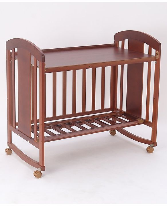 Babyhug Florence 3 in 1 Rocking Cot Cum Junior Bed  Cherry| Solid Pinewood| Adjustable Height| Storage Space| Foldable Side Rail| Teething Rails| Wheels with Lock| Convert to Study Table| Mosquito Net
