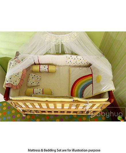 Babyhug Hamilton Wooden Cot with Mosquito Net & Storage Space - Natural Finish| Adjustable Height| Wheels with Lock| Openable Side Rail| Openable Headboard| New Zealand Pinewood
