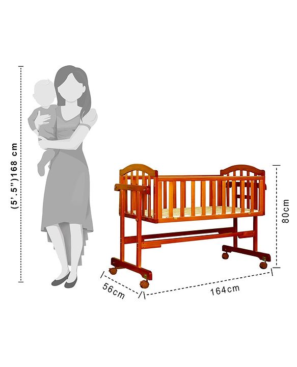 Babyhug Ionia Wooden Cradle with Mosquito Net - Cherry| Swing Lock| Wheels with Lock| Balanced Swing| Easy to Assemble