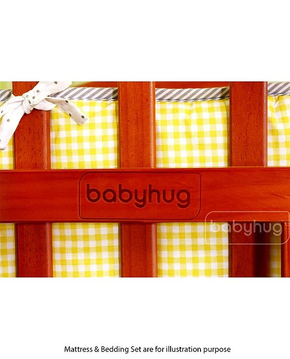 Babyhug Ionia Wooden Cradle with Mosquito Net - Cherry| Swing Lock| Wheels with Lock| Balanced Swing| Easy to Assemble