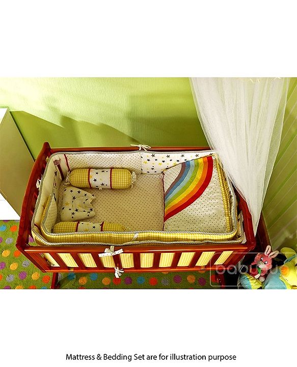 Babyhug Ionia Wooden Cradle with Mosquito Net - Cherry| Swing Lock| Wheels with Lock| Balanced Swing| Easy to Assemble