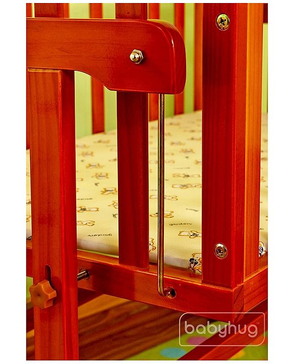 Babyhug Ionia Wooden Cradle with Mosquito Net - Cherry| Swing Lock| Wheels with Lock| Balanced Swing| Easy to Assemble