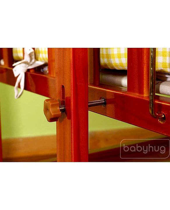 Babyhug Ionia Wooden Cradle with Mosquito Net - Cherry| Swing Lock| Wheels with Lock| Balanced Swing| Easy to Assemble