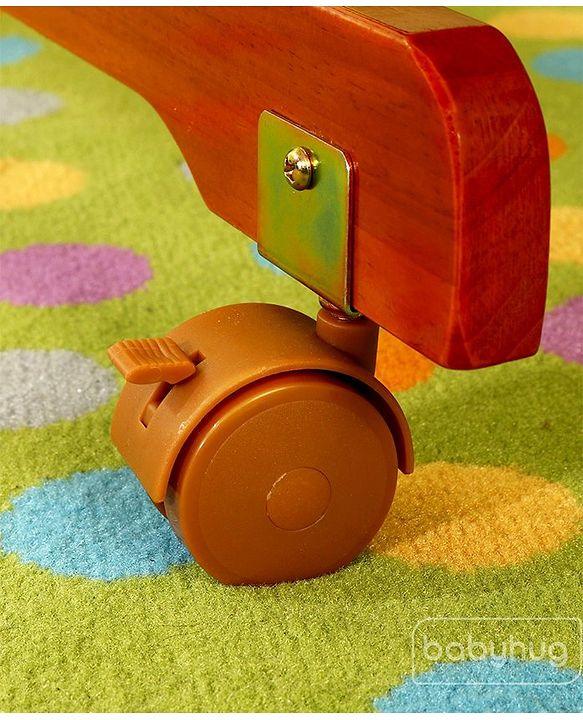 Babyhug Ionia Wooden Cradle with Mosquito Net - Cherry| Swing Lock| Wheels with Lock| Balanced Swing| Easy to Assemble