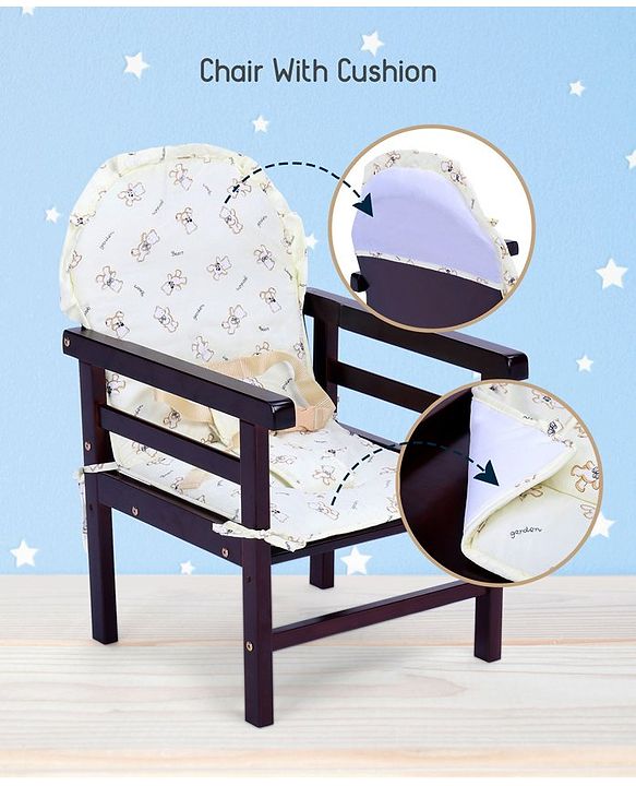 Babyhug Verona 2 In 1 Wooden High Chair With Removable Cushioned Seat & 2 Point Safety Harness - Dark Brown