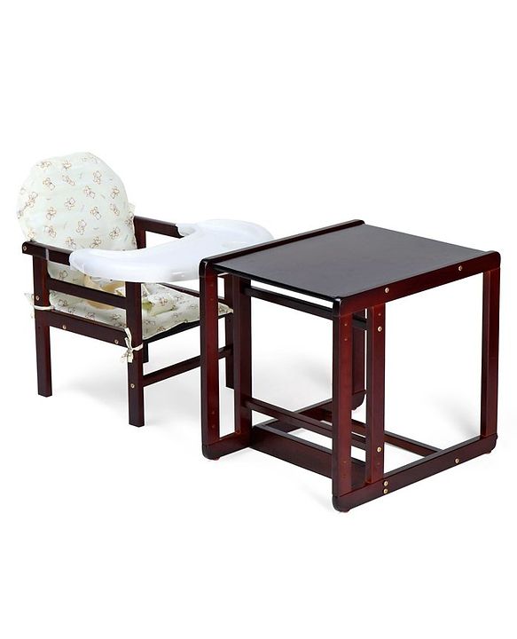 Babyhug Verona 2 In 1 Wooden High Chair With Removable Cushioned Seat & 2 Point Safety Harness - Dark Brown