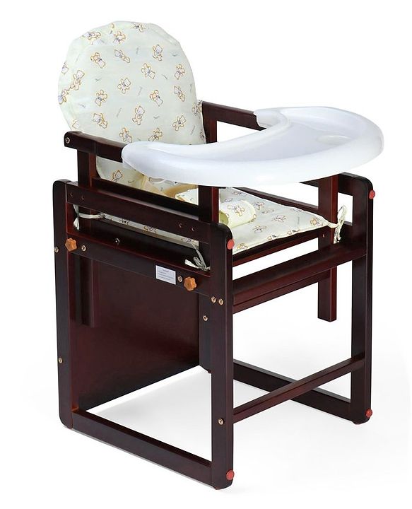Babyhug Verona 2 In 1 Wooden High Chair With Removable Cushioned Seat & 2 Point Safety Harness - Dark Brown