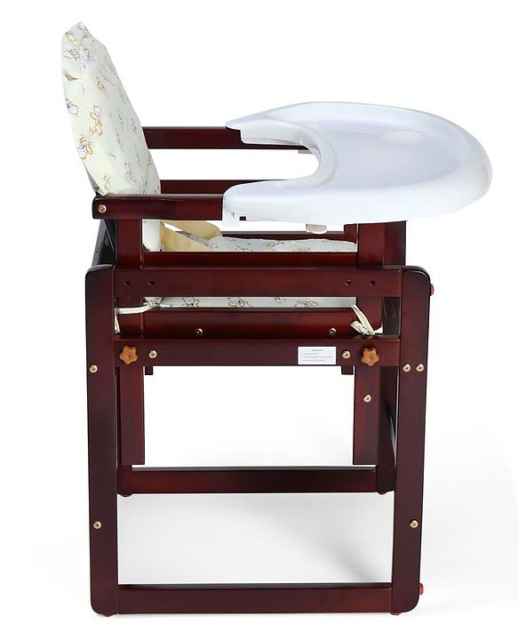 Babyhug Verona 2 In 1 Wooden High Chair With Removable Cushioned Seat & 2 Point Safety Harness - Dark Brown