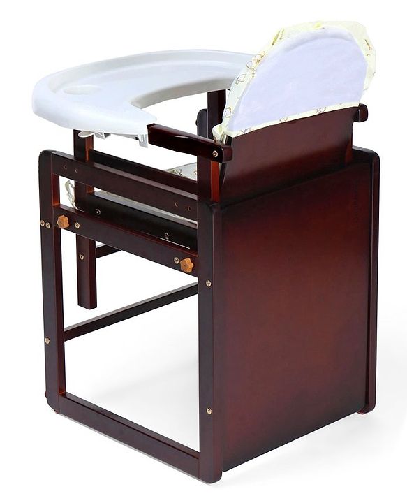 Babyhug Verona 2 In 1 Wooden High Chair With Removable Cushioned Seat & 2 Point Safety Harness - Dark Brown