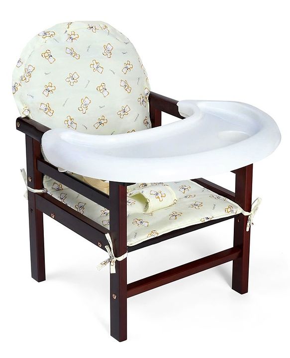 Babyhug Verona 2 In 1 Wooden High Chair With Removable Cushioned Seat & 2 Point Safety Harness - Dark Brown