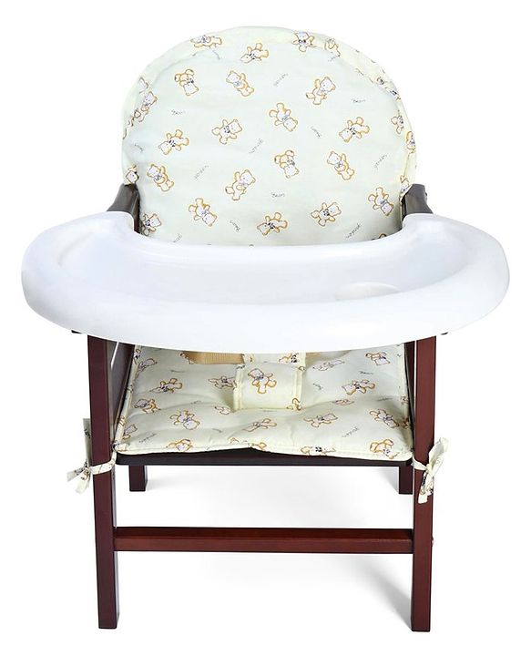 Babyhug Verona 2 In 1 Wooden High Chair With Removable Cushioned Seat & 2 Point Safety Harness - Dark Brown