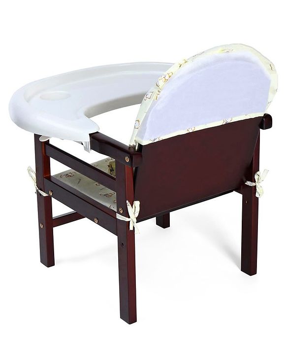 Babyhug Verona 2 In 1 Wooden High Chair With Removable Cushioned Seat & 2 Point Safety Harness - Dark Brown