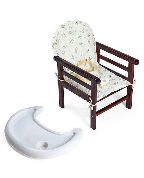 Babyhug Verona 2 In 1 Wooden High Chair With Removable Cushioned Seat & 2 Point Safety Harness - Dark Brown