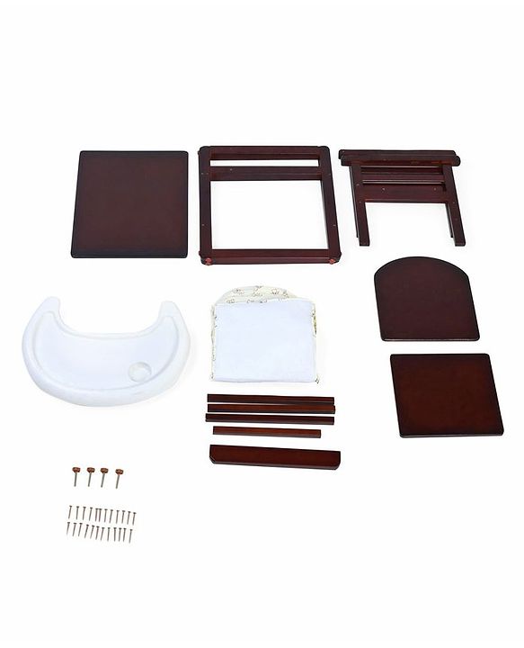 Babyhug Verona 2 In 1 Wooden High Chair With Removable Cushioned Seat & 2 Point Safety Harness - Dark Brown