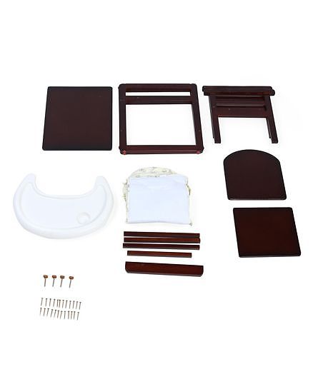 Babyhug Verona 2 In 1 Wooden High Chair With Removable Cushioned Seat & 2 Point Safety Harness - Dark Brown