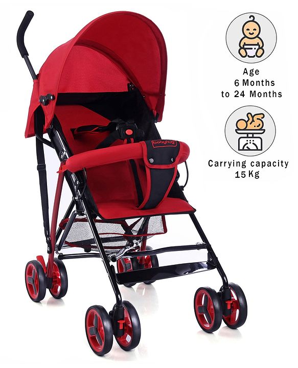 Babyhug Agile Baby Light Weight Stroller Buggy With Umbrella Fold (No Reclining Position) - Red & Black