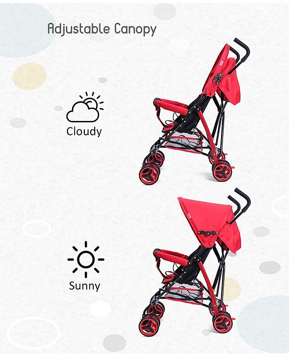 Babyhug Agile Baby Light Weight Stroller Buggy With Umbrella Fold (No Reclining Position) - Red & Black