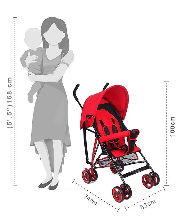 Babyhug Agile Baby Light Weight Stroller Buggy With Umbrella Fold (No Reclining Position) - Red & Black