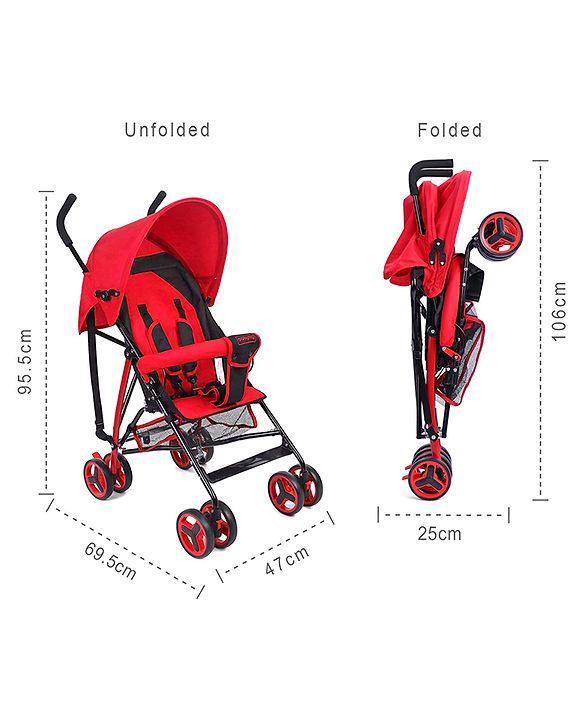 Babyhug Agile Baby Light Weight Stroller Buggy With Umbrella Fold (No Reclining Position) - Red & Black
