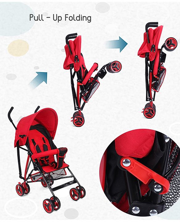 Babyhug Agile Baby Light Weight Stroller Buggy With Umbrella Fold (No Reclining Position) - Red & Black