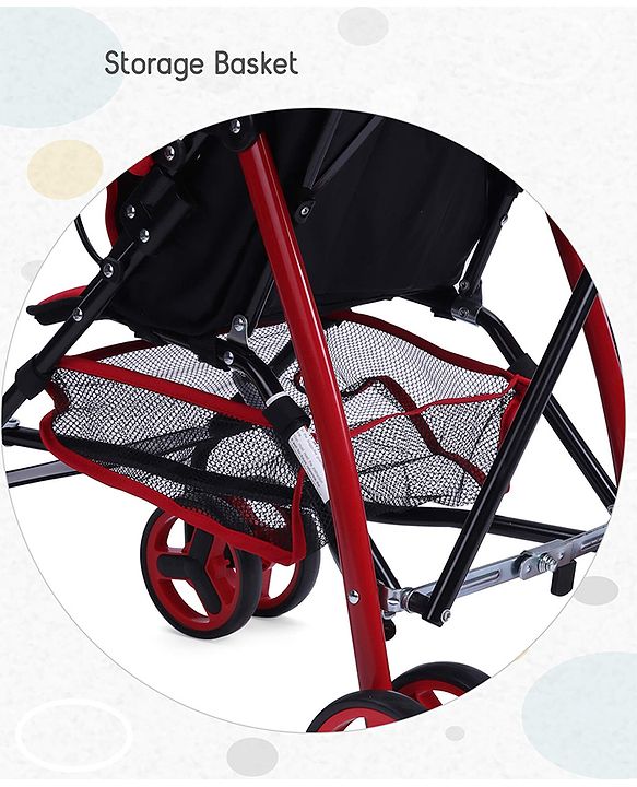Babyhug Agile Baby Light Weight Stroller Buggy With Umbrella Fold (No Reclining Position) - Red & Black