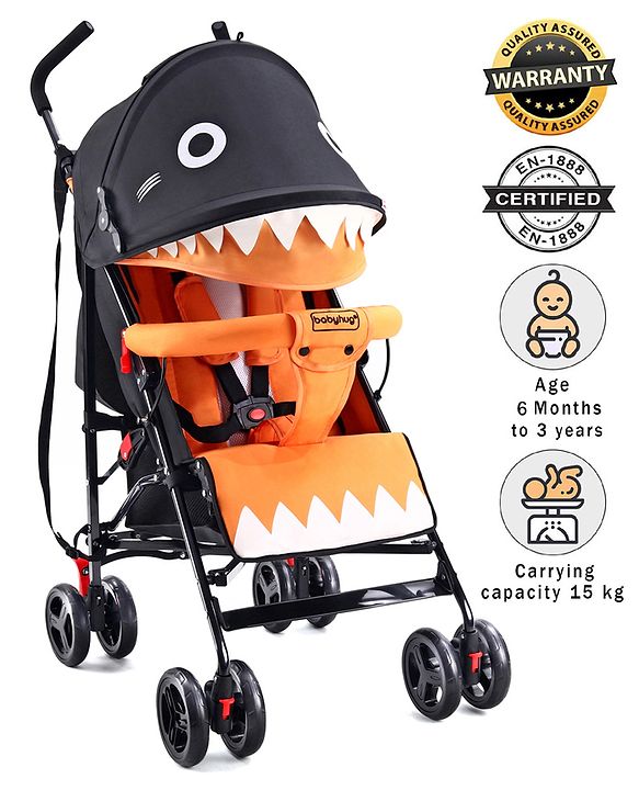 Babyhug Lil Monsta Stroller With Adjustable Leg Rest (No Reclining Position) - Orange & Black