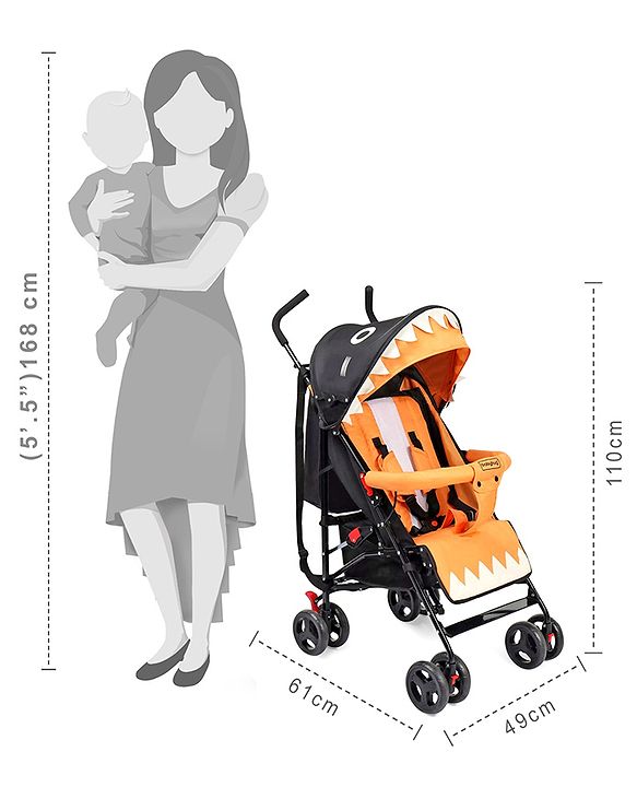 Babyhug Lil Monsta Stroller With Adjustable Leg Rest (No Reclining Position) - Orange & Black
