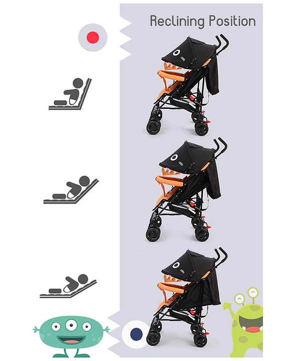 Babyhug Lil Monsta Stroller With Adjustable Leg Rest (No Reclining Position) - Orange & Black