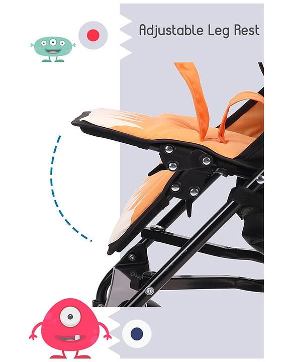 Babyhug Lil Monsta Stroller With Adjustable Leg Rest (No Reclining Position) - Orange & Black