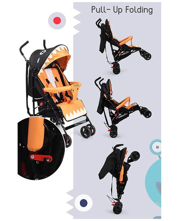 Babyhug Lil Monsta Stroller With Adjustable Leg Rest (No Reclining Position) - Orange & Black